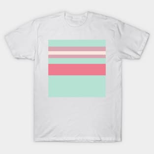 An outstanding medley of Pale Chestnut, Light Blue Grey, Very Light Pink and Carnation stripes. T-Shirt